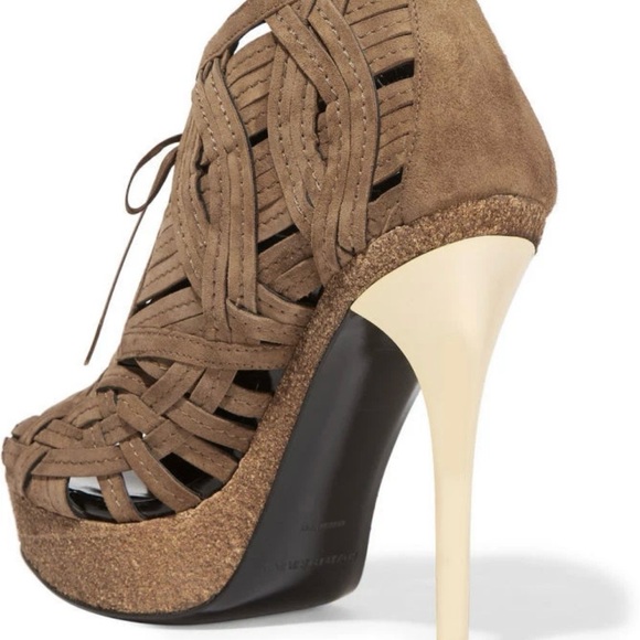 BURBERRY Women's Brown Peep Toe DARFIELD desert woven suede ankle boots 38 / 8 - Picture 3 of 9